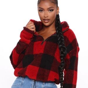 Plaid The Game Sherpa Pullover - Red/combo